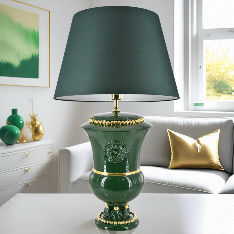 Lume a Calice in Ceramica di Caltagirone h 35 cm — Verde e Oro