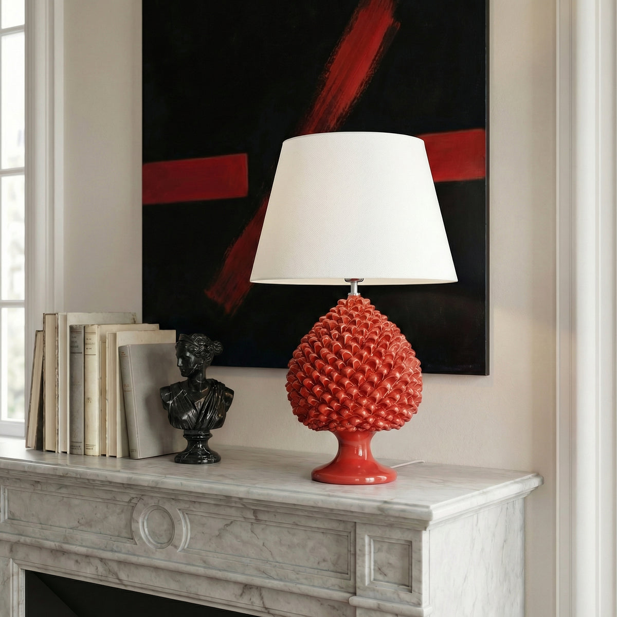 Lume a Pigna, Rosso Fuoco. Ceramiche Sofia, Caltagirone
