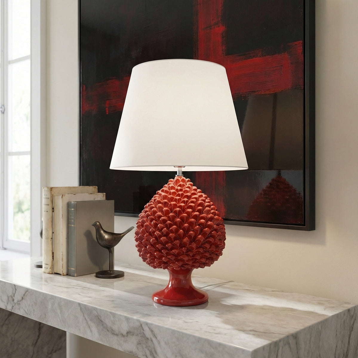 Lume a Pigna, Rosso Fuoco. Ceramiche Sofia, Caltagirone