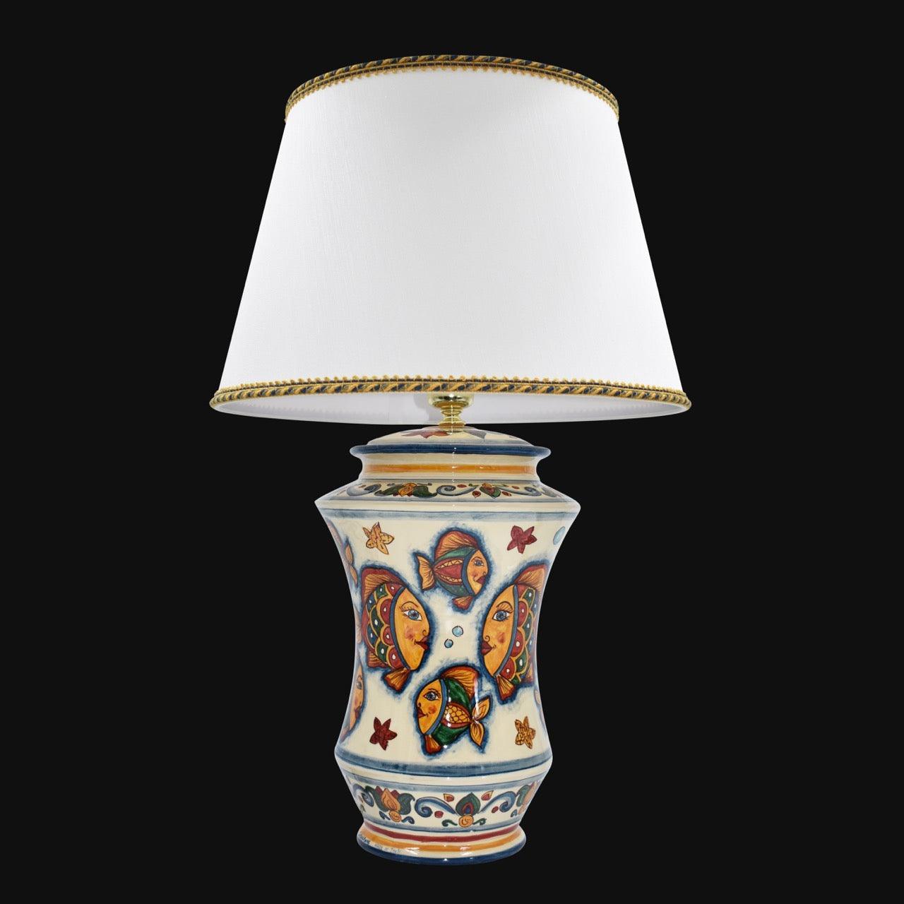 Lume albarello h 35 decoro pesci (h63 c/paralume Ø40) - Ceramiche di Caltagirone Sofia