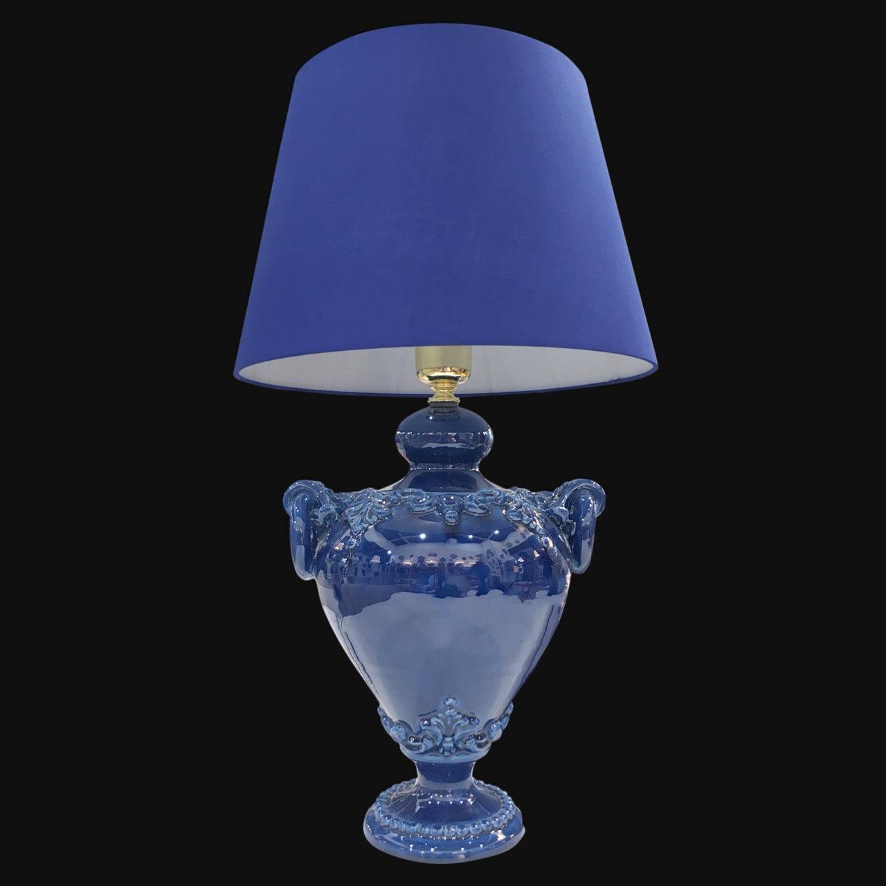 Lume ornamentale blu intenso in ceramica fatti a mano, stile Caltagirone Sofia.