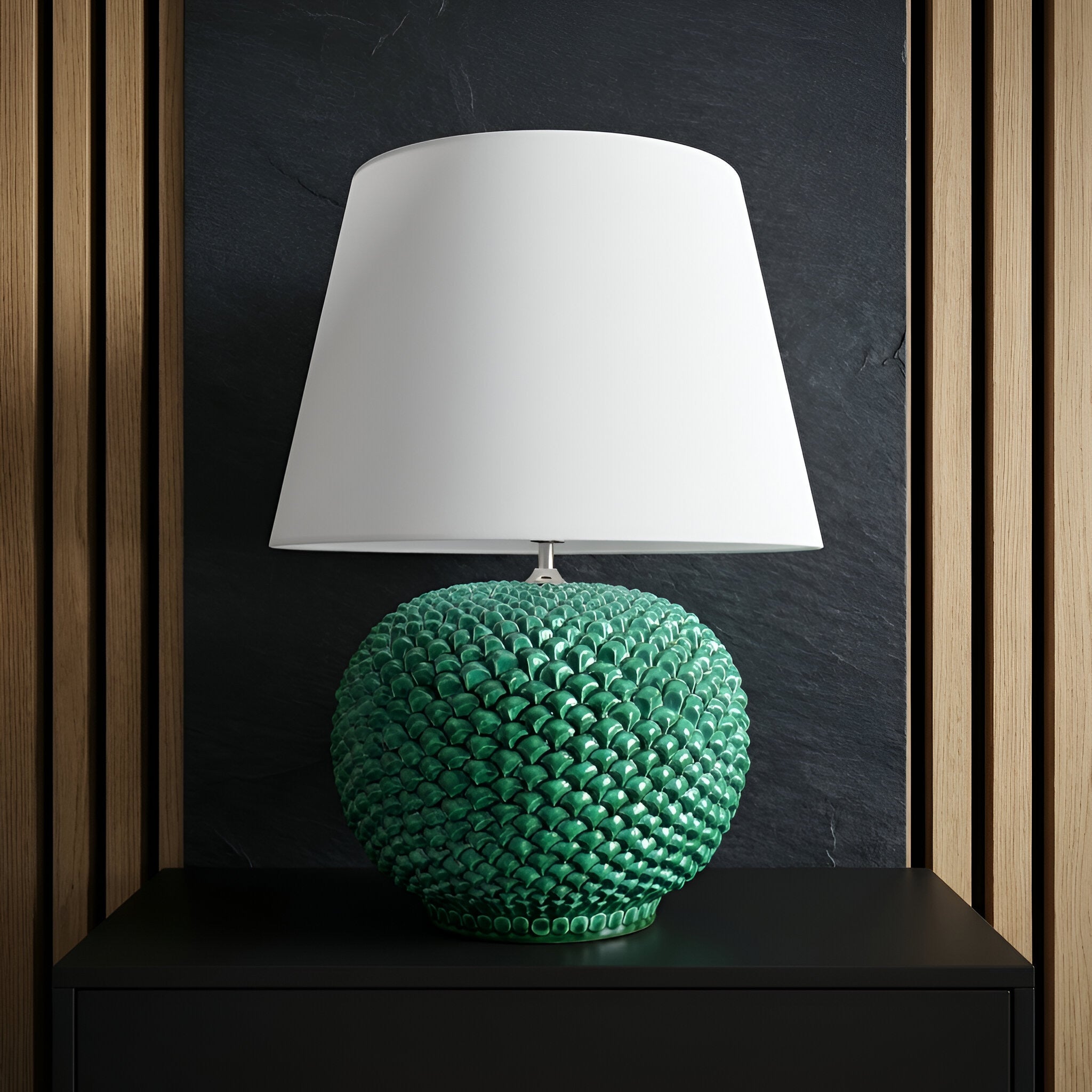 Lume palla a pigna in ceramica di Caltagirone, decoro Verde Smeraldo - Ceramiche di Caltagirone Sofia