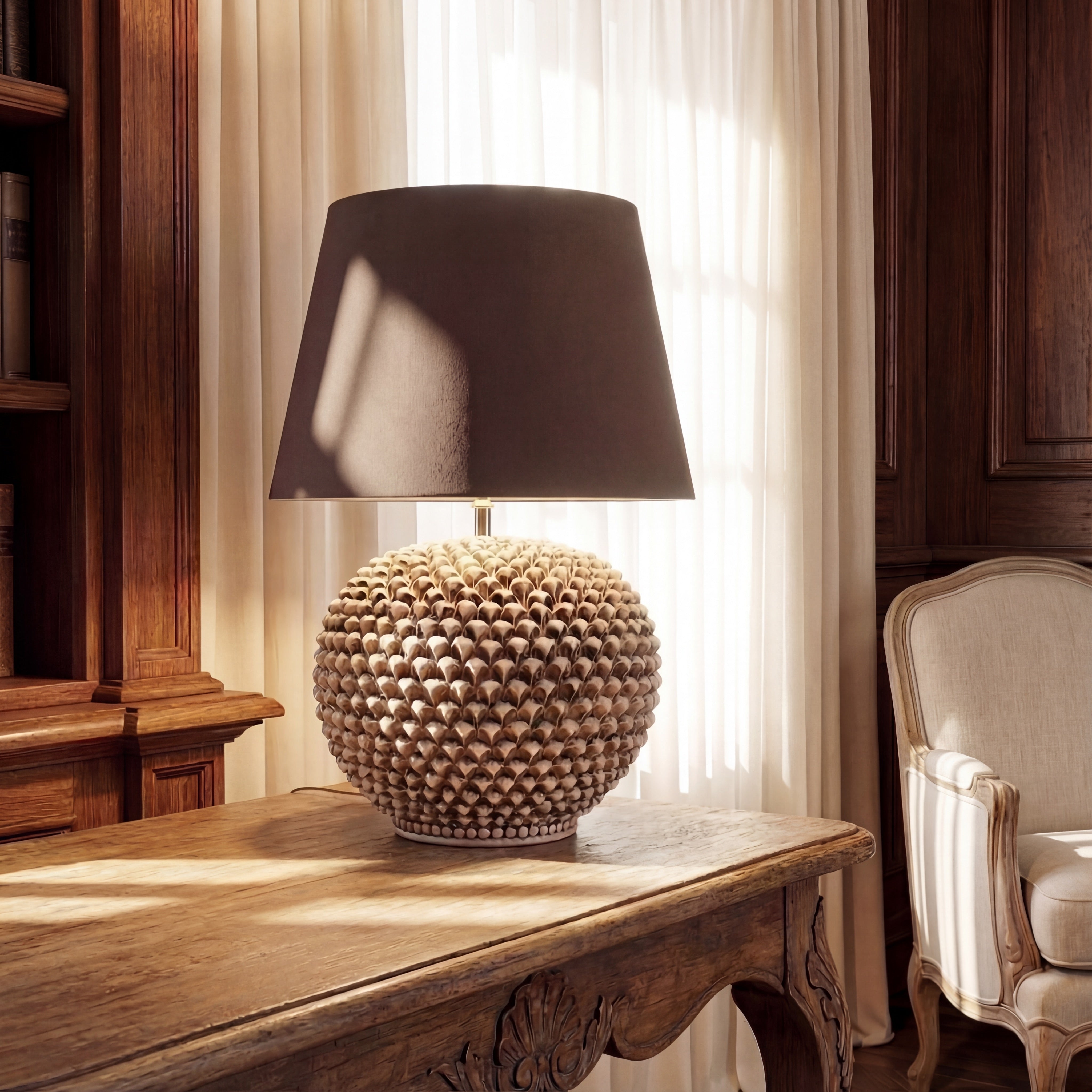 Lume palla a pigna in ceramica diverse misure, Decoro in Madreperla Antichizzato - Ceramiche di Caltagirone Sofia