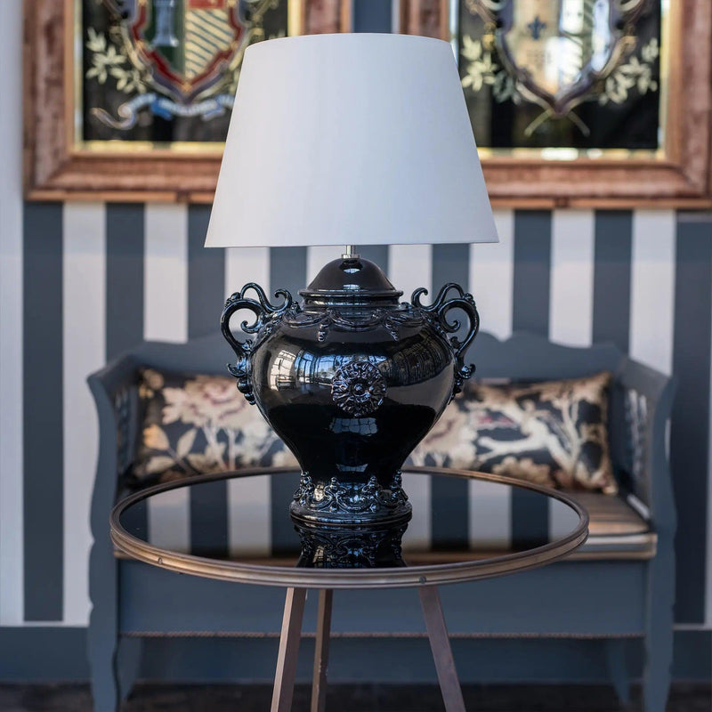 Lume Palla con Manici in Ceramica di Caltagirone h 35 cm — Plastico Sofia, Black Line