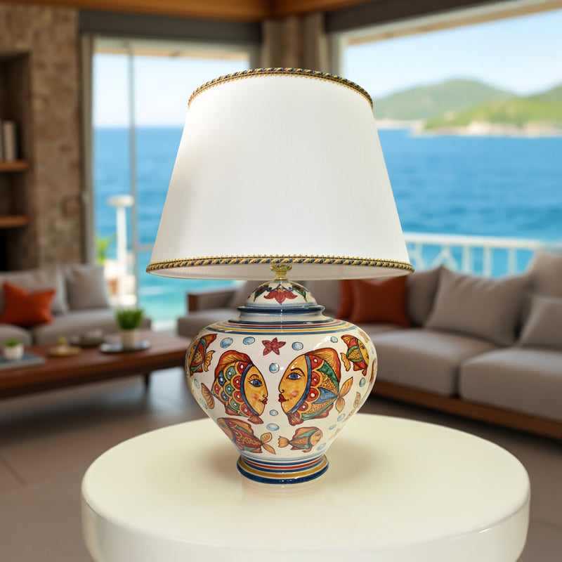 Lume Palla Decoro Pesci in ceramica siciliana di Caltagirone