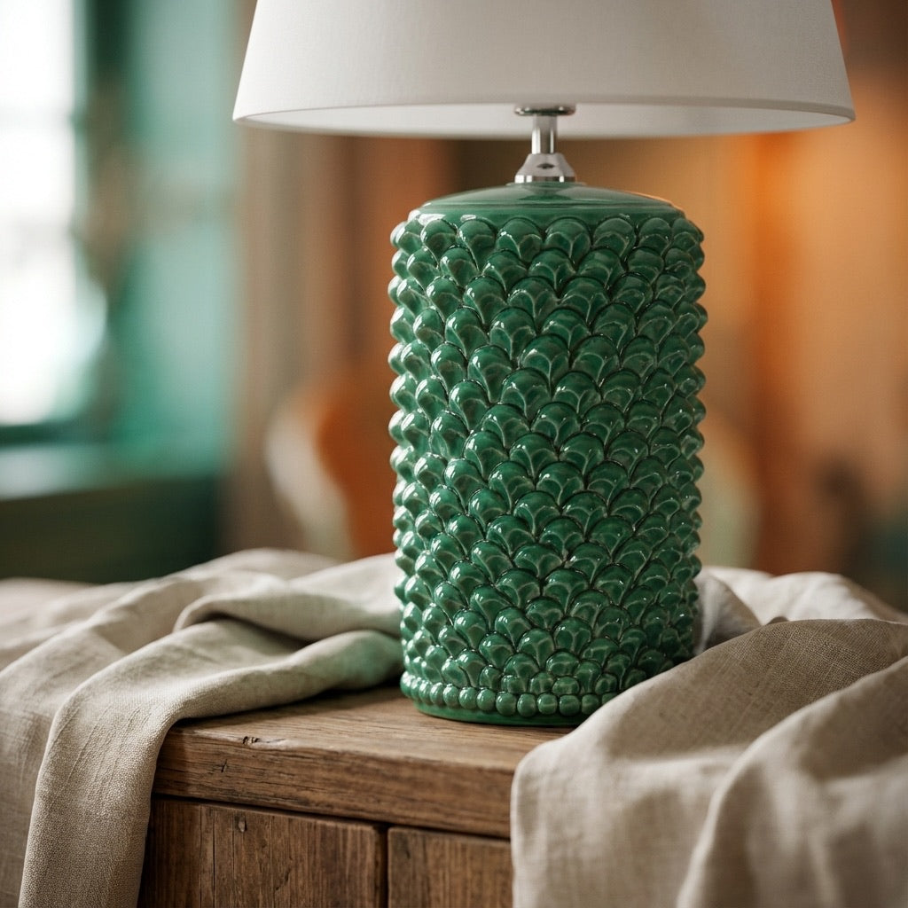 Lume pigna cilindro h 60 Verde Smeraldo in ceramica di Caltagirone - Ceramiche di Caltagirone Sofia