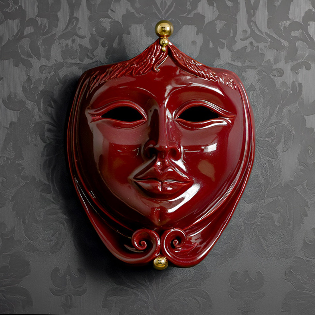 Maschera d'Appoggio Bordeaux con dettagli in oro cm 25x30 - Ceramiche di Caltagirone Sofia