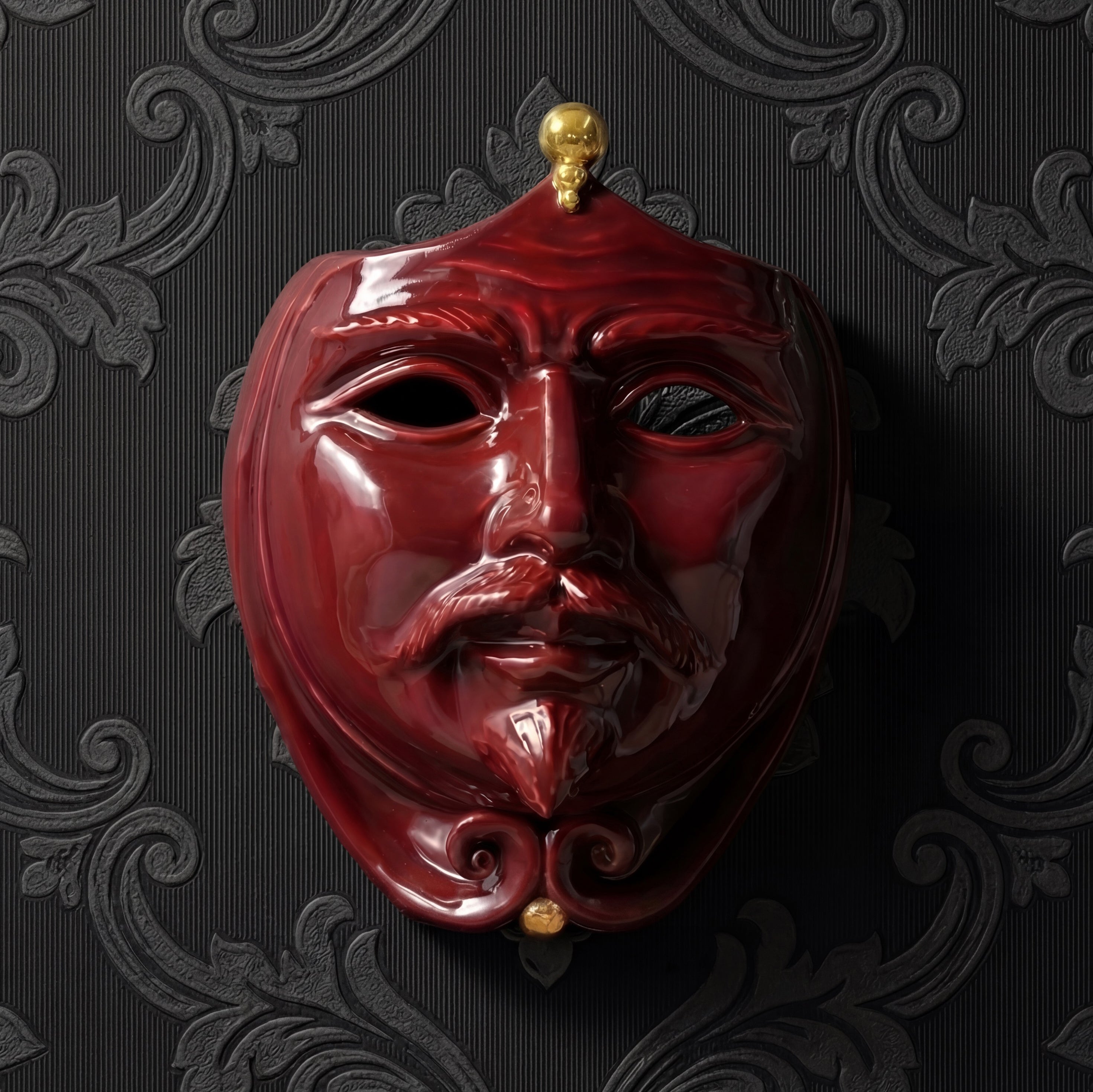 Maschera d'Appoggio Bordeaux con dettagli in oro cm 25x30 - Ceramiche di Caltagirone Sofia