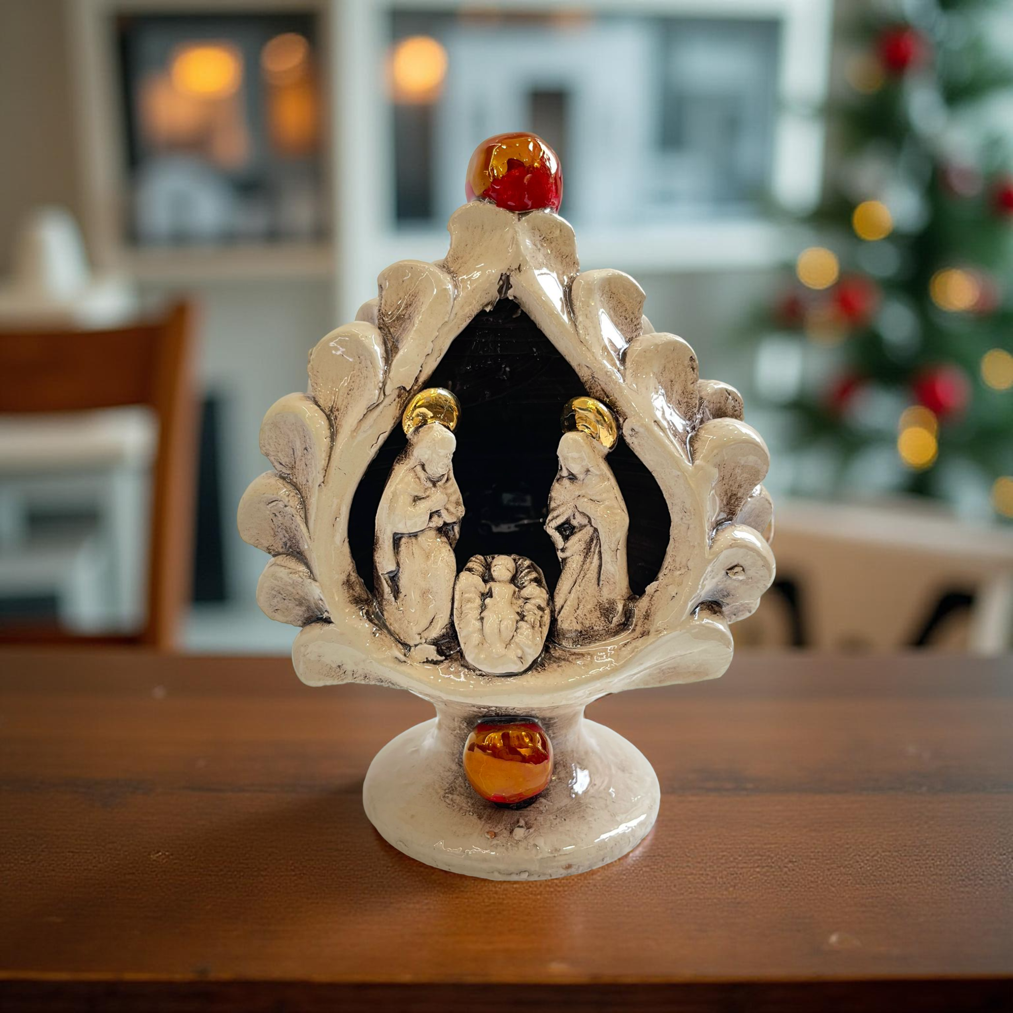 Natività a pigna h 12 Madreperla Antichizzato - Ceramiche di Caltagirone Sofia