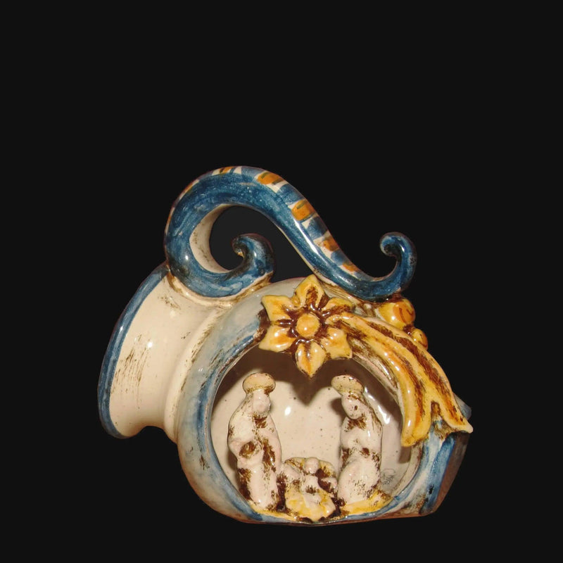 Natività Mini Giara in Ceramica di Caltagirone h 10 cm — Blu e Arancio