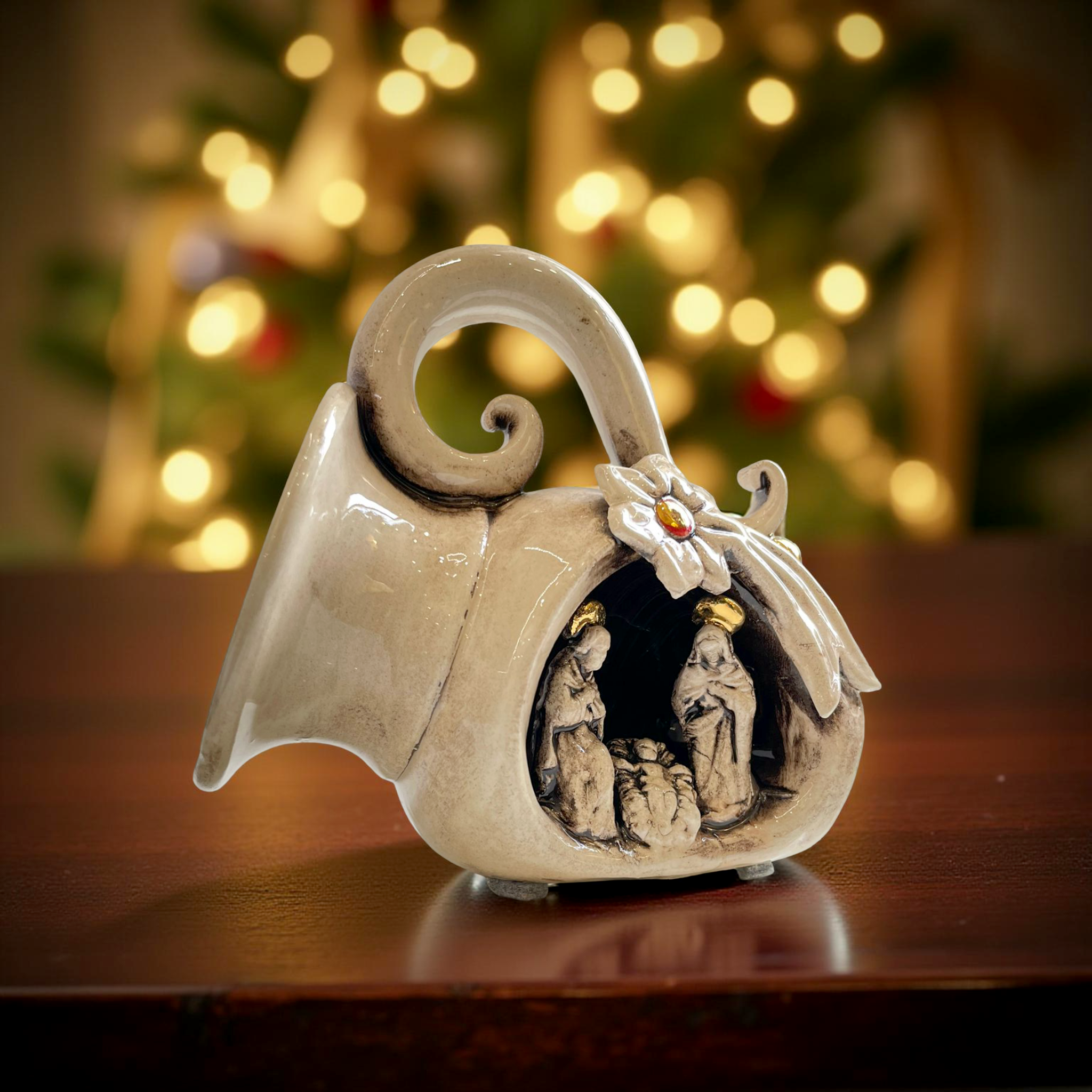 Natività mini giara h 10 Madreperla Antichizzato/Oro e Lustri - Ceramiche di Caltagirone Sofia