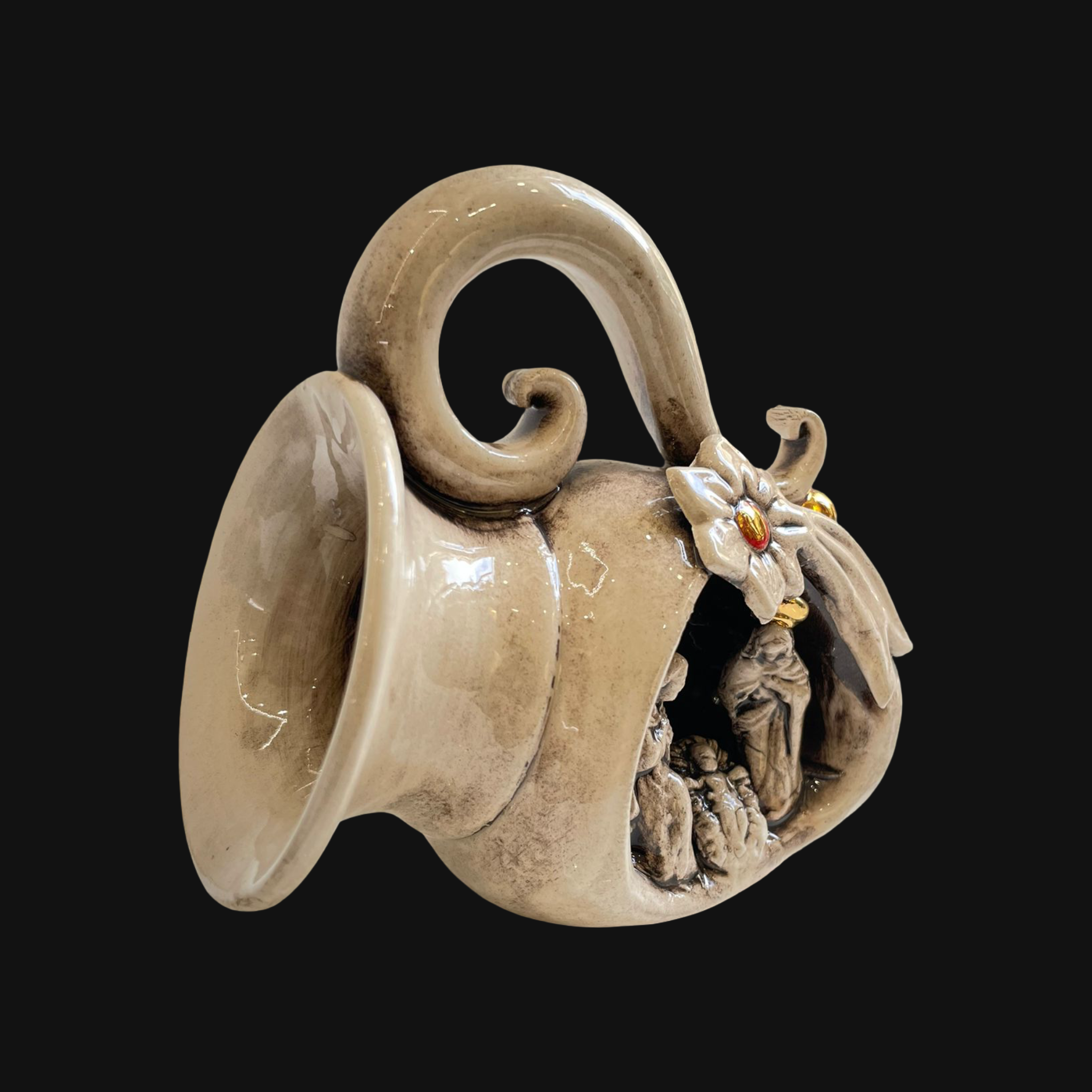 Natività mini giara h 10 Madreperla Antichizzato/Oro e Lustri - Ceramiche di Caltagirone Sofia