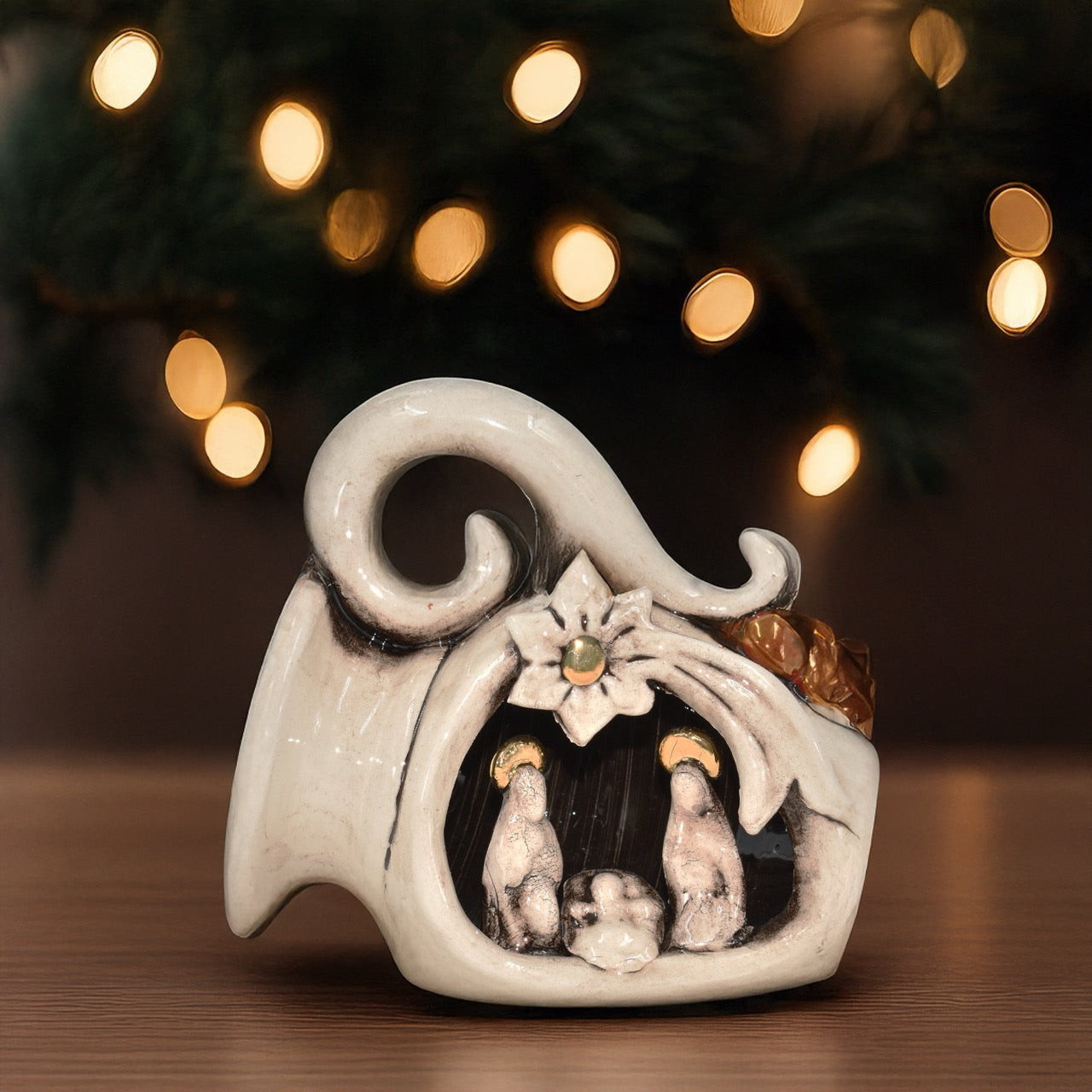 Natività mini giara h 10 Madreperla Antichizzato/Oro e Lustri - Ceramiche di Caltagirone Sofia