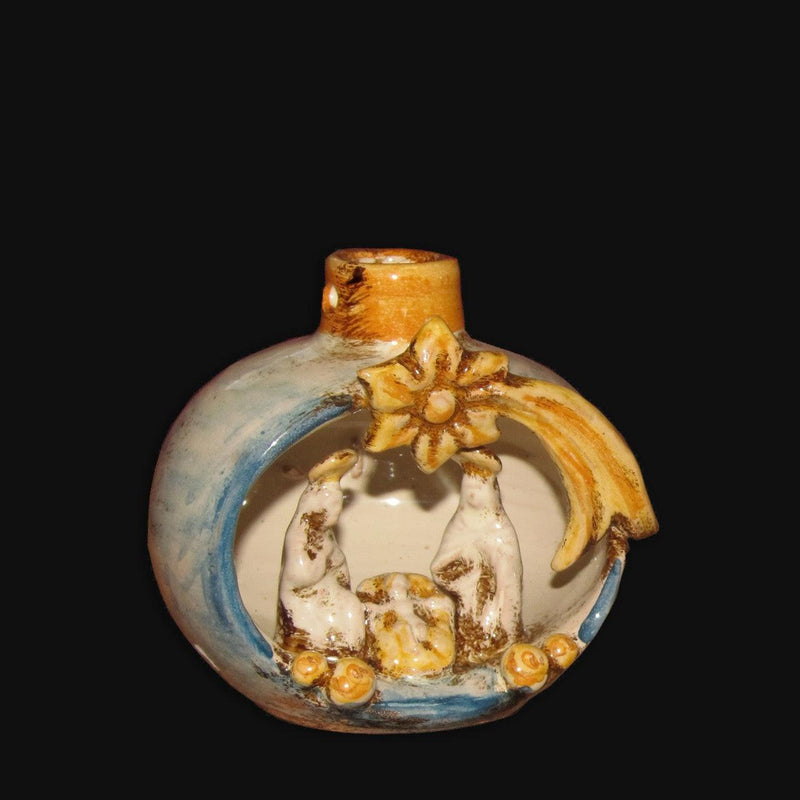 Natività Mini Pallina in Ceramica di Caltagirone h 10 cm — Blu e Arancio
