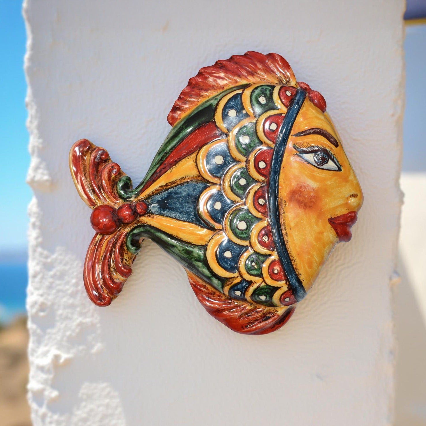 Pesce da appendere in ceramica di caltagirone colorato decoro pesci - Ceramiche di Caltagirone Sofia