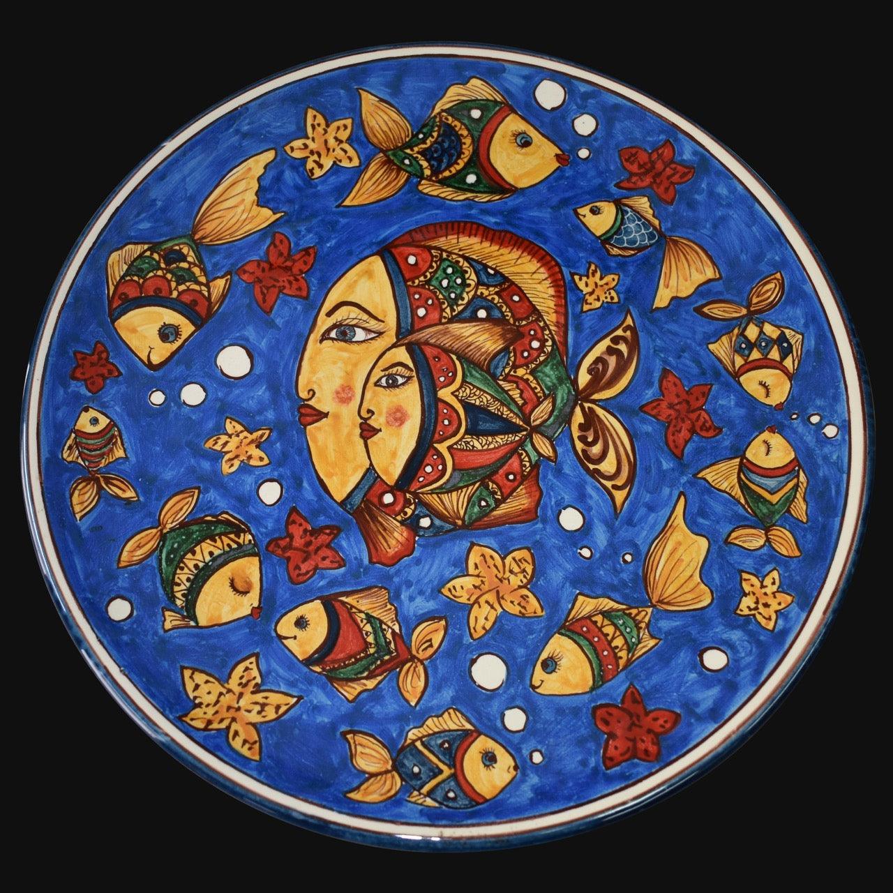 Piatto ornamentale decoro pesci con fondo blu in ceramica di caltagirone - Ceramiche di Caltagirone Sofia