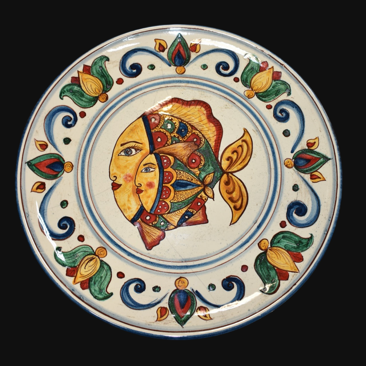Piatto ornamentale in ceramica di caltagirone decoro pesci - Ceramiche di Caltagirone Sofia