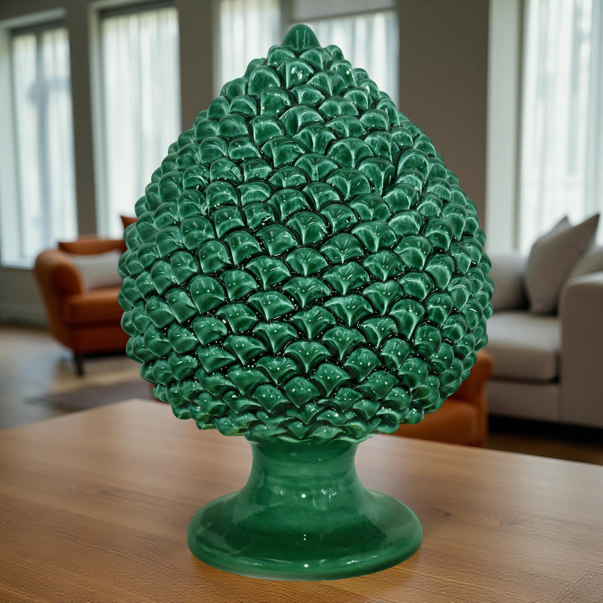 Pigna artigianale di Caltagirone modellata a mano altezza 15/40 verde smeraldo - Ceramiche di Caltagirone Sofia