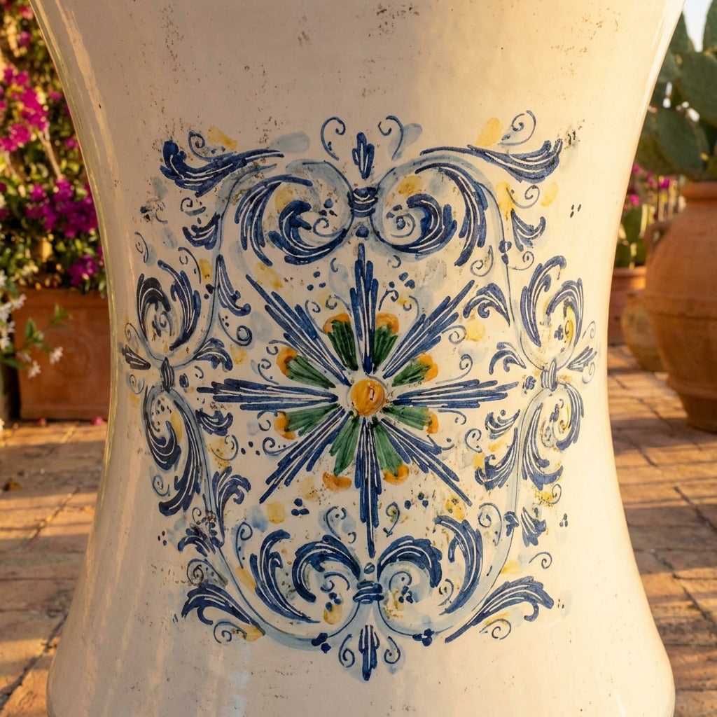 Portaombrelli ad albarello h 50 in serie d'arte Blu e arancio - Ceramiche di Caltagirone Sofia