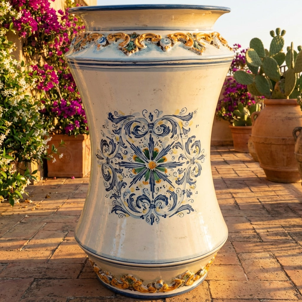 Portaombrelli ad albarello h 50 in serie d'arte Blu e arancio - Ceramiche di Caltagirone Sofia