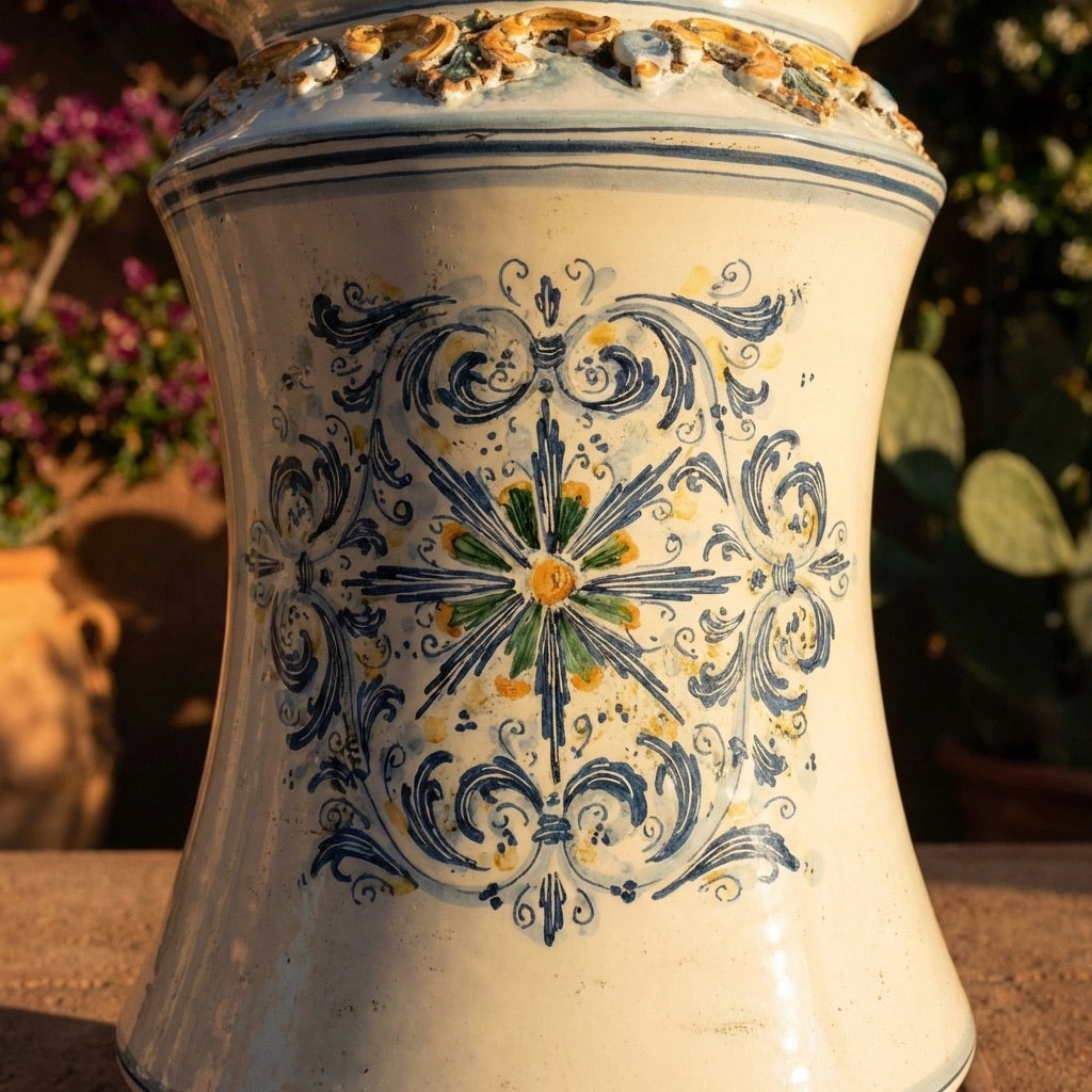 Portaombrelli ad albarello h 50 in serie d'arte Blu e arancio - Ceramiche di Caltagirone Sofia
