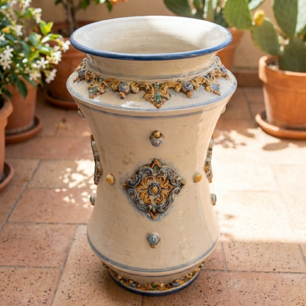 Portaombrelli ad albarello h 50 plastico Sofia blu e arancio - Ceramiche di Caltagirone Sofia