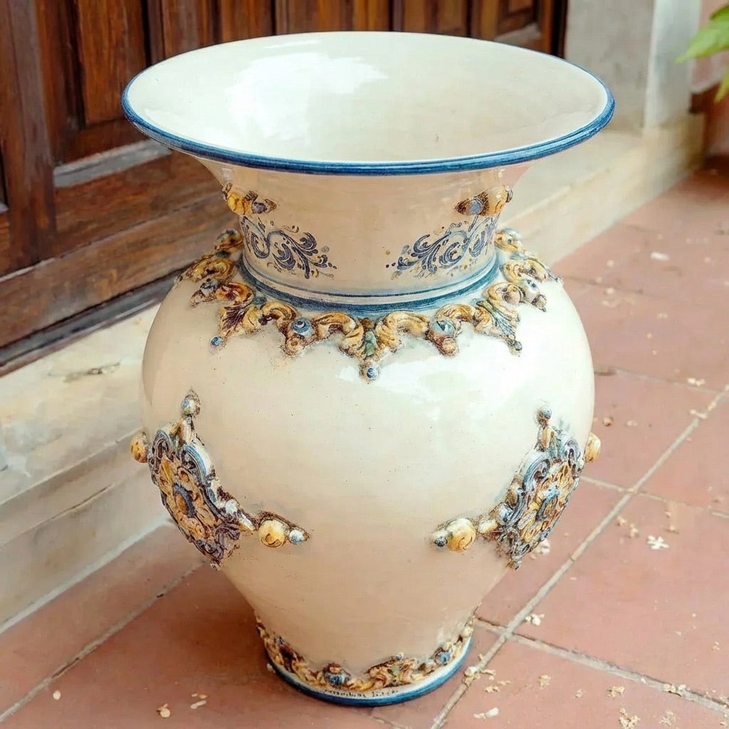 Portaombrelli panciuto h 50 plastico Sofia blu e arancio - Ceramiche di Caltagirone Sofia