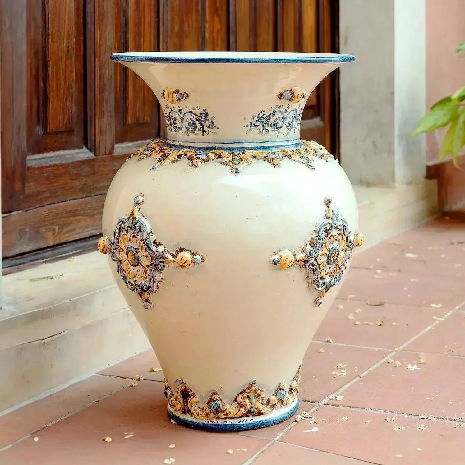 Portaombrelli panciuto h 50 plastico Sofia blu e arancio - Ceramiche di Caltagirone Sofia