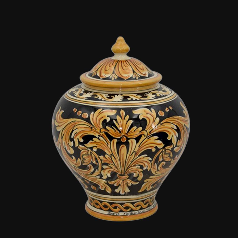 Potiche h 25 Ornato Fondo Nero in ceramica di Caltagirone - Ceramiche di Caltagirone Sofia