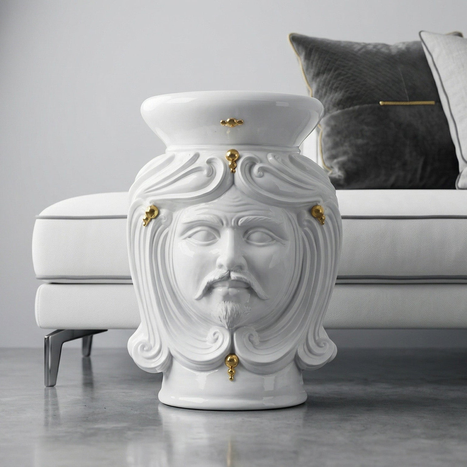 Pouf a Testa h 60 white and Gold maschio