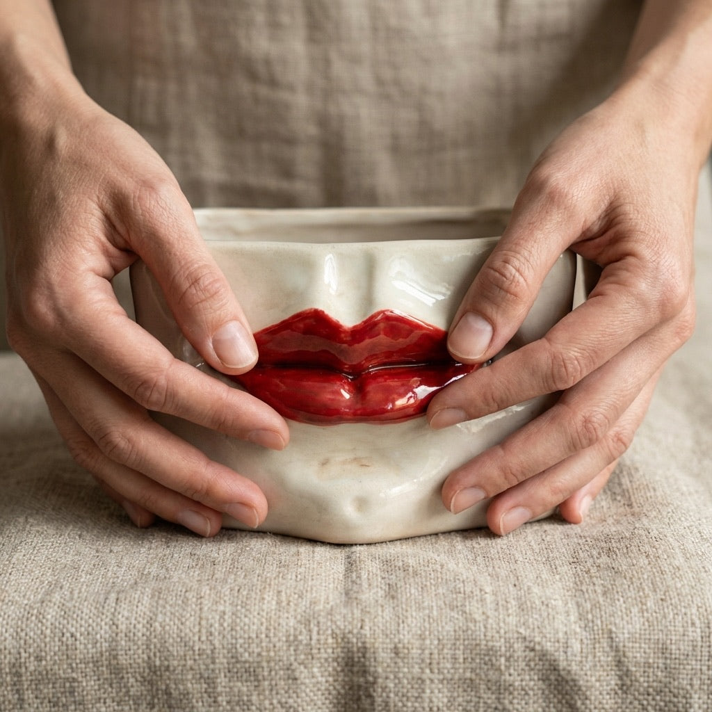 Scatola con Espressione in Ceramica di Caltagirone — Madreperla Antichizzata con Dettagli Oro