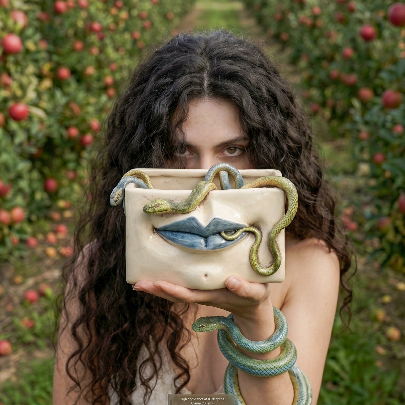 Scatola Medusa in Ceramica - Labbra Blu e Serpenti Applicati, Madreperla Antichizzato