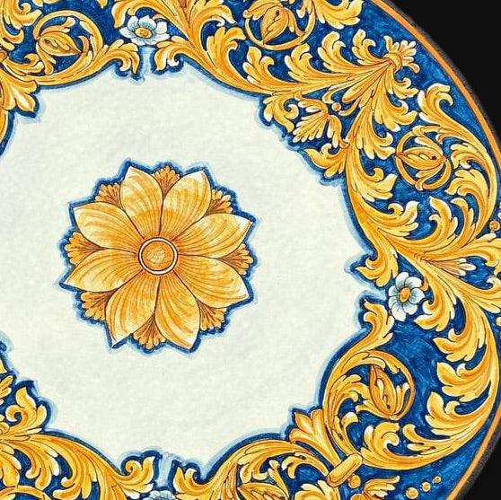 Tavolo in Pietra Lavica con cornice Ornato Fondo Blu - Ceramiche di Caltagirone Sofia