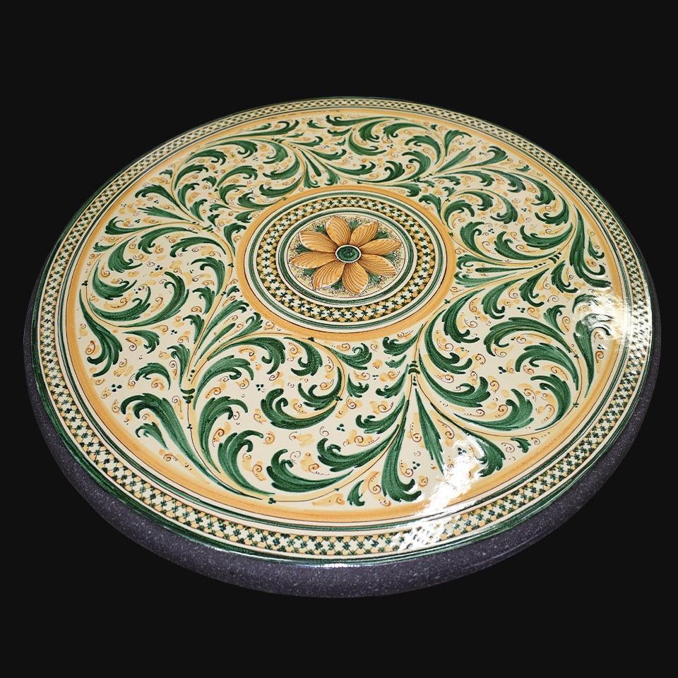 Tavolo in pietra lavica con decoro in verde e arancio - Ceramiche di Caltagirone Sofia