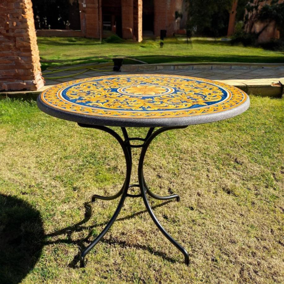 Tavolo in Pietra Lavica con Ornato Fondo Blu - Artigianato di Caltagirone - Ceramiche di Caltagirone Sofia