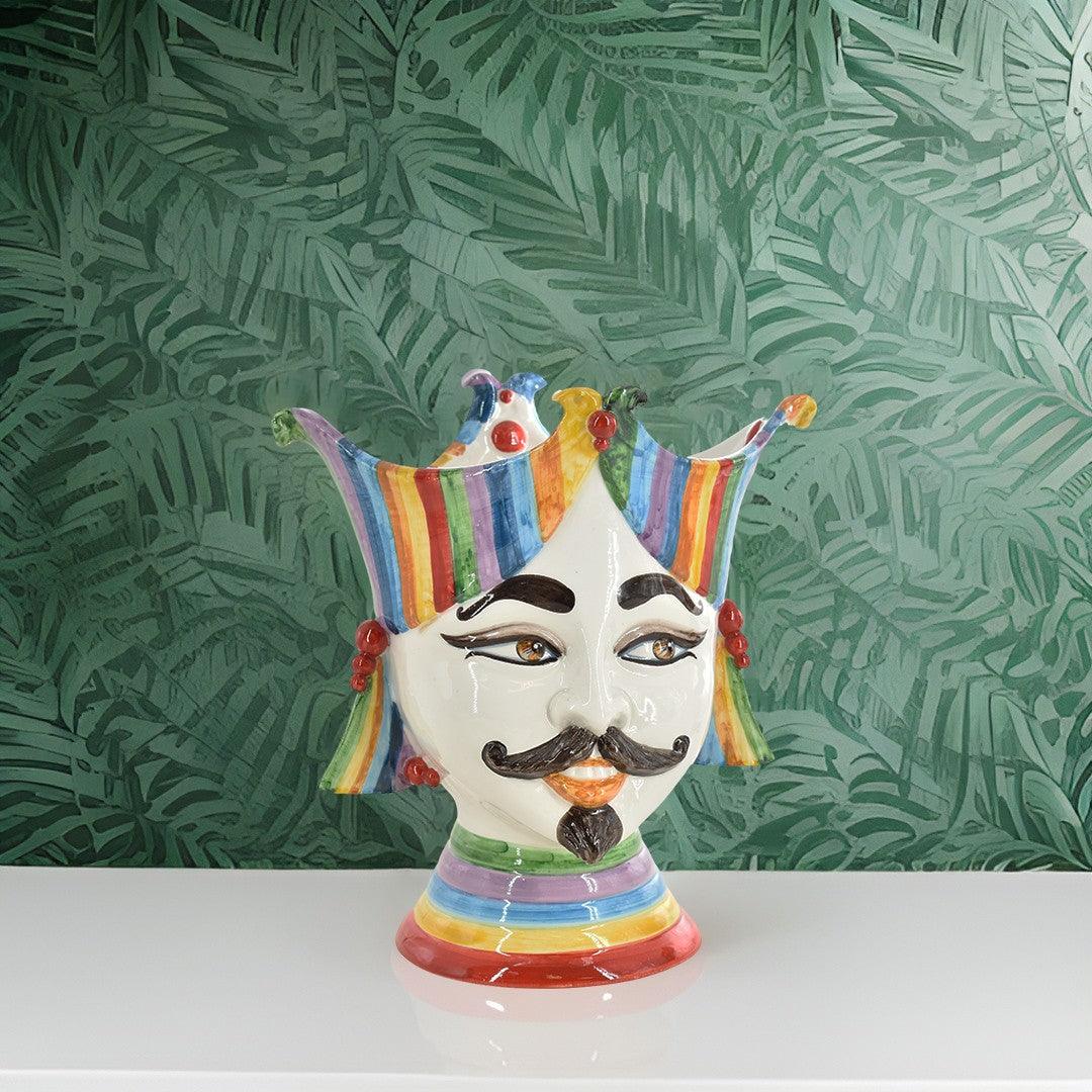 Testa di Moro "Aisha" 25 cm White and Color - Viso Uomo in Ceramica Siciliana - Ceramiche di Caltagirone Sofia