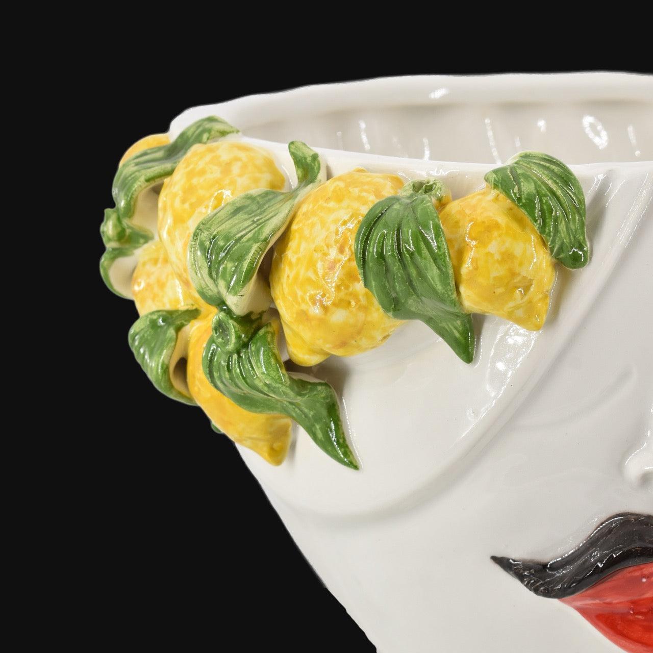 Testa di Moro con limoni "Zahira" uomo | White and Lemon 30 cm - Ceramiche di Caltagirone Sofia