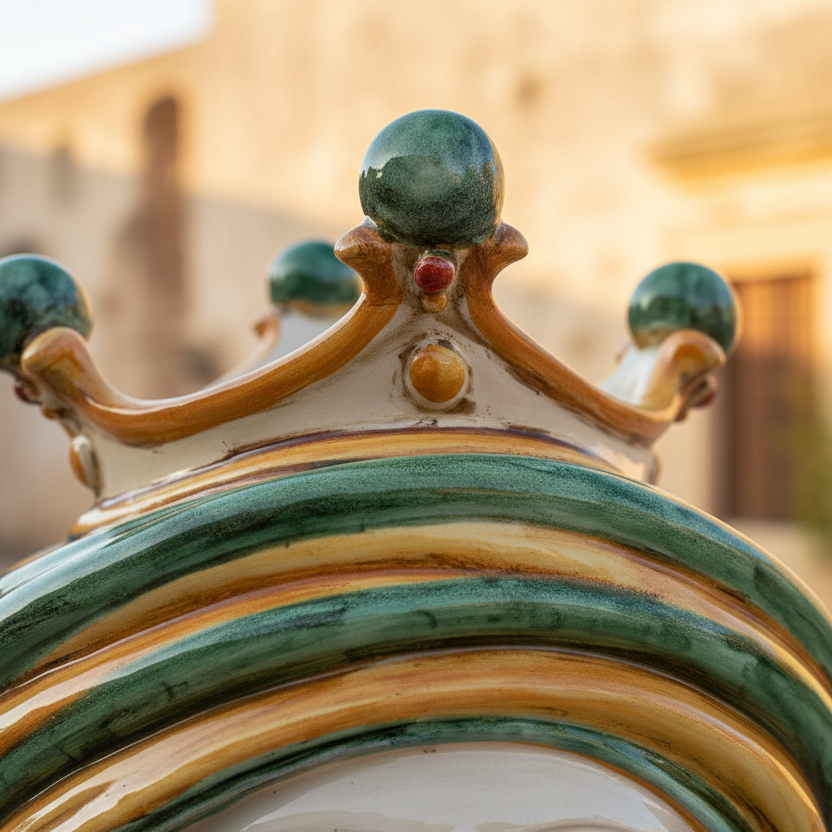 Testa di Moro h 30 in verde e arancio maschio bianco in Ceramica di Caltagirone