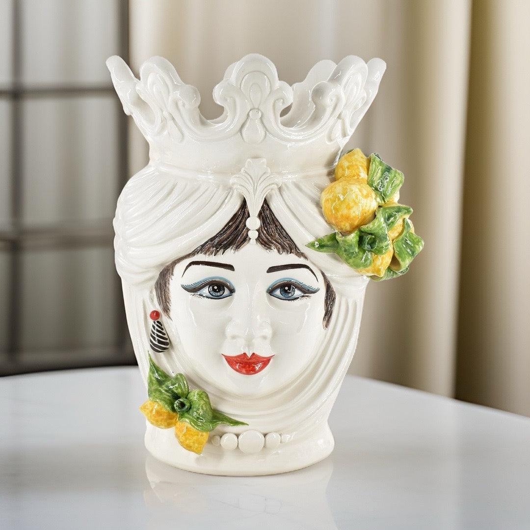 Testa di Moro h 40 cm White and Lemon femmina - Ceramiche di Caltagirone Sofia