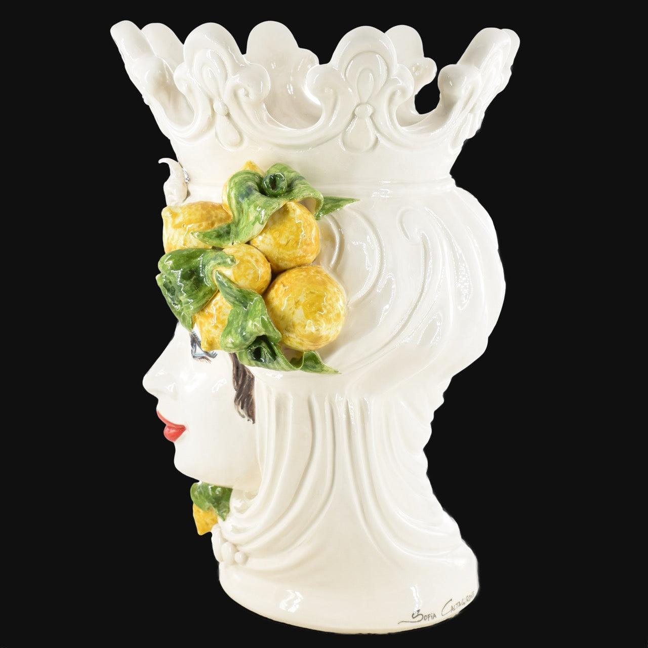 Testa di Moro h 40 cm White and Lemon femmina - Ceramiche di Caltagirone Sofia