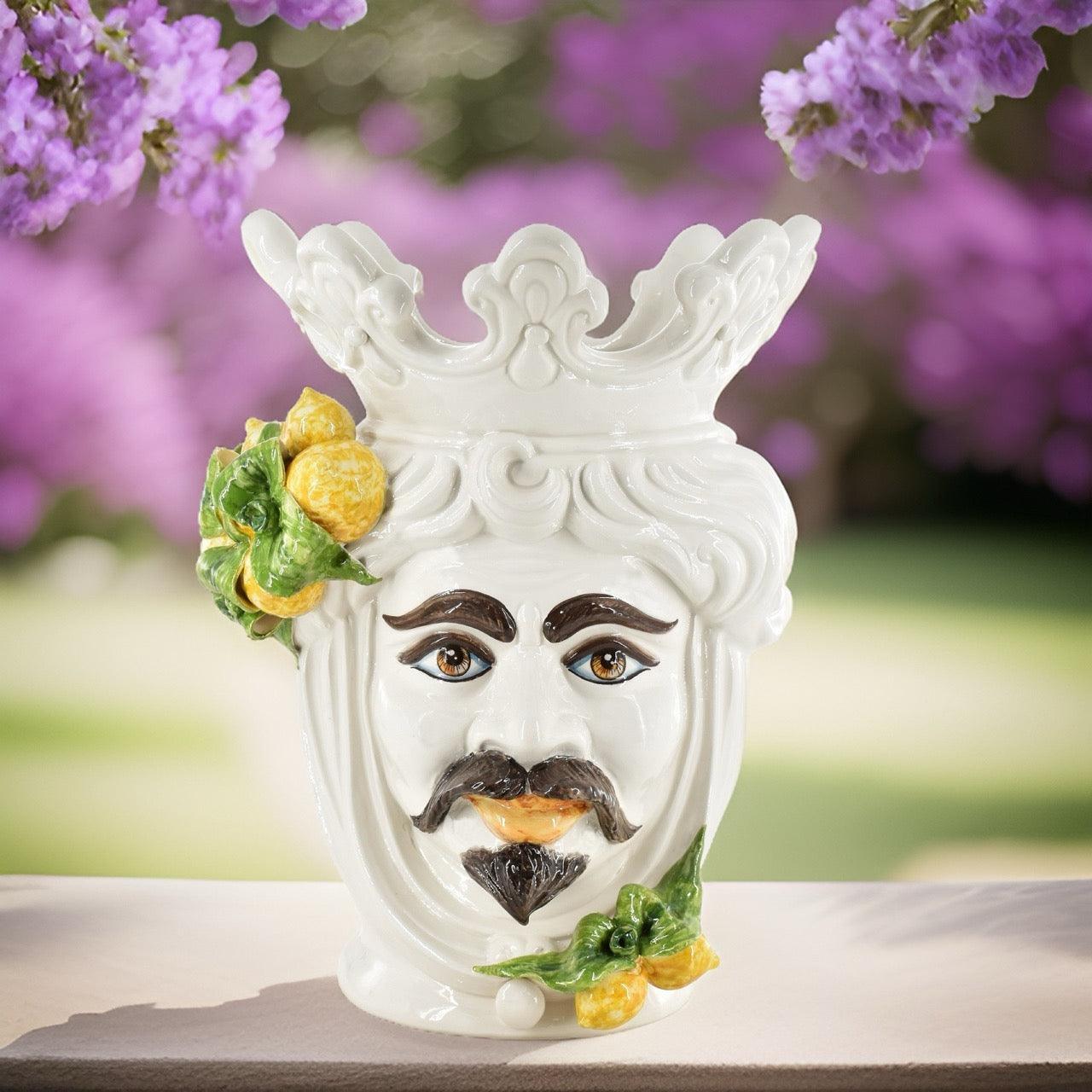 Testa di Moro h 40 cm White and Lemon Uomo - Ceramiche di Caltagirone Sofia