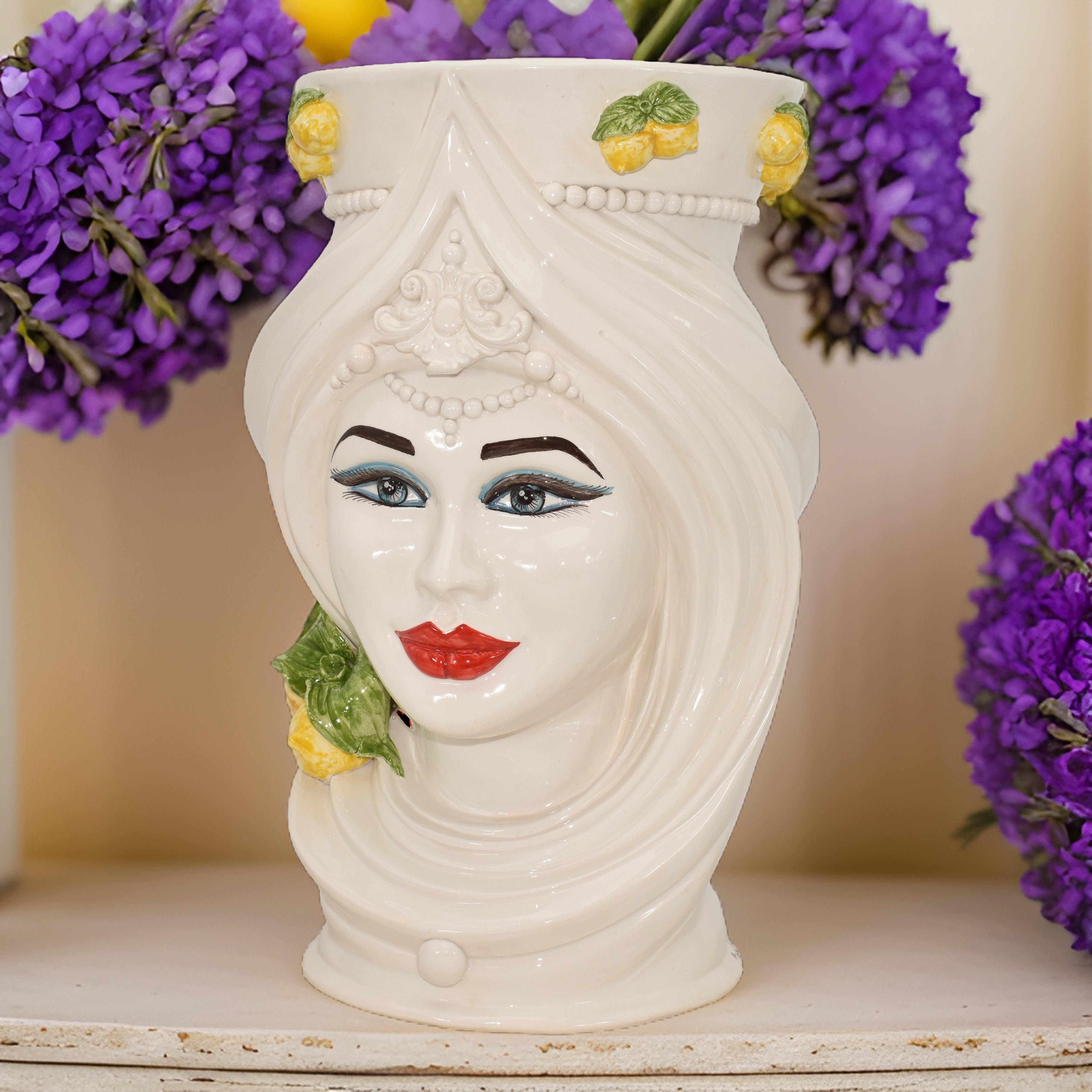 Testa di moro h 45 turbante White and Lemon femmina - Ceramiche di Caltagirone Sofia