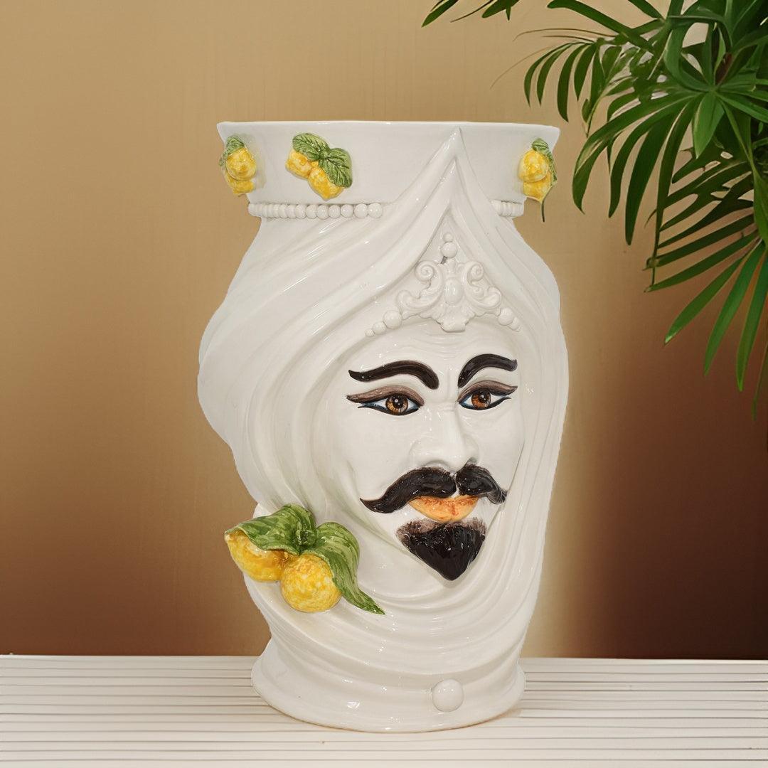 Testa di moro h 45 turbante White and Lemon maschio - Ceramiche di Caltagirone Sofia