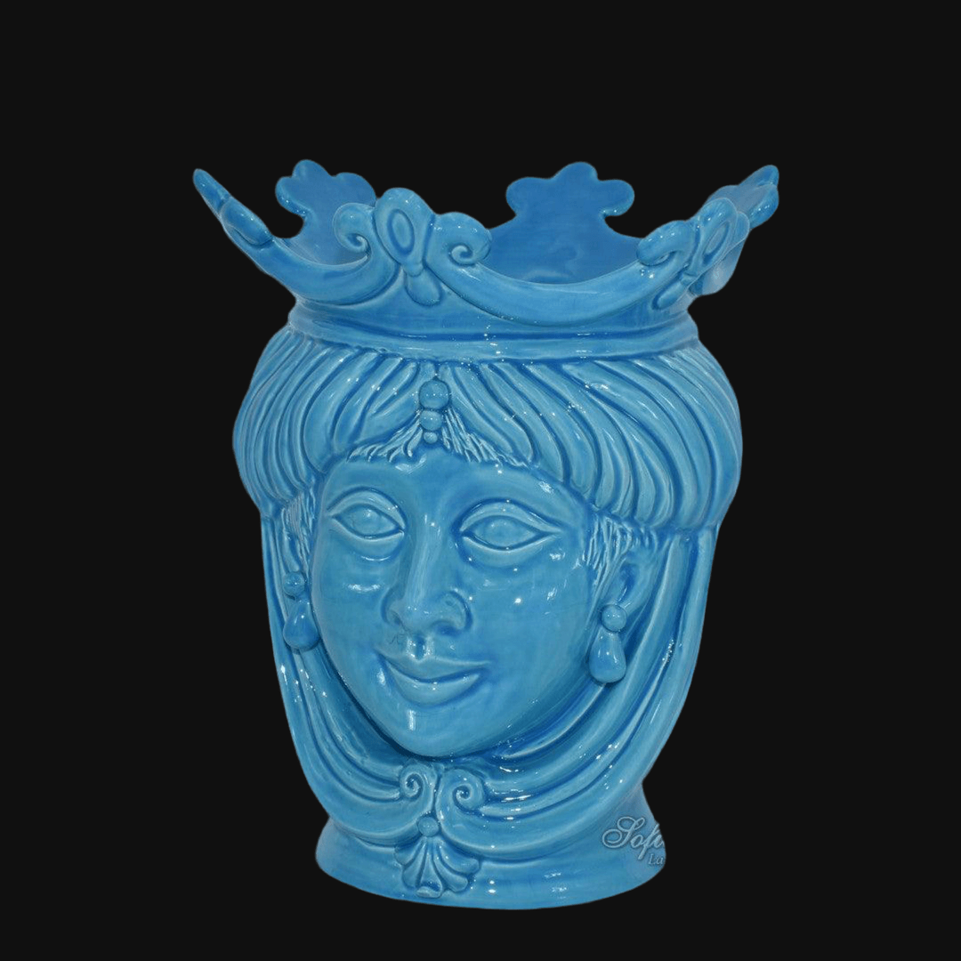 Testa di Moro donna moderna turchese, ceramiche Caltagirone fatti a mano Sofia