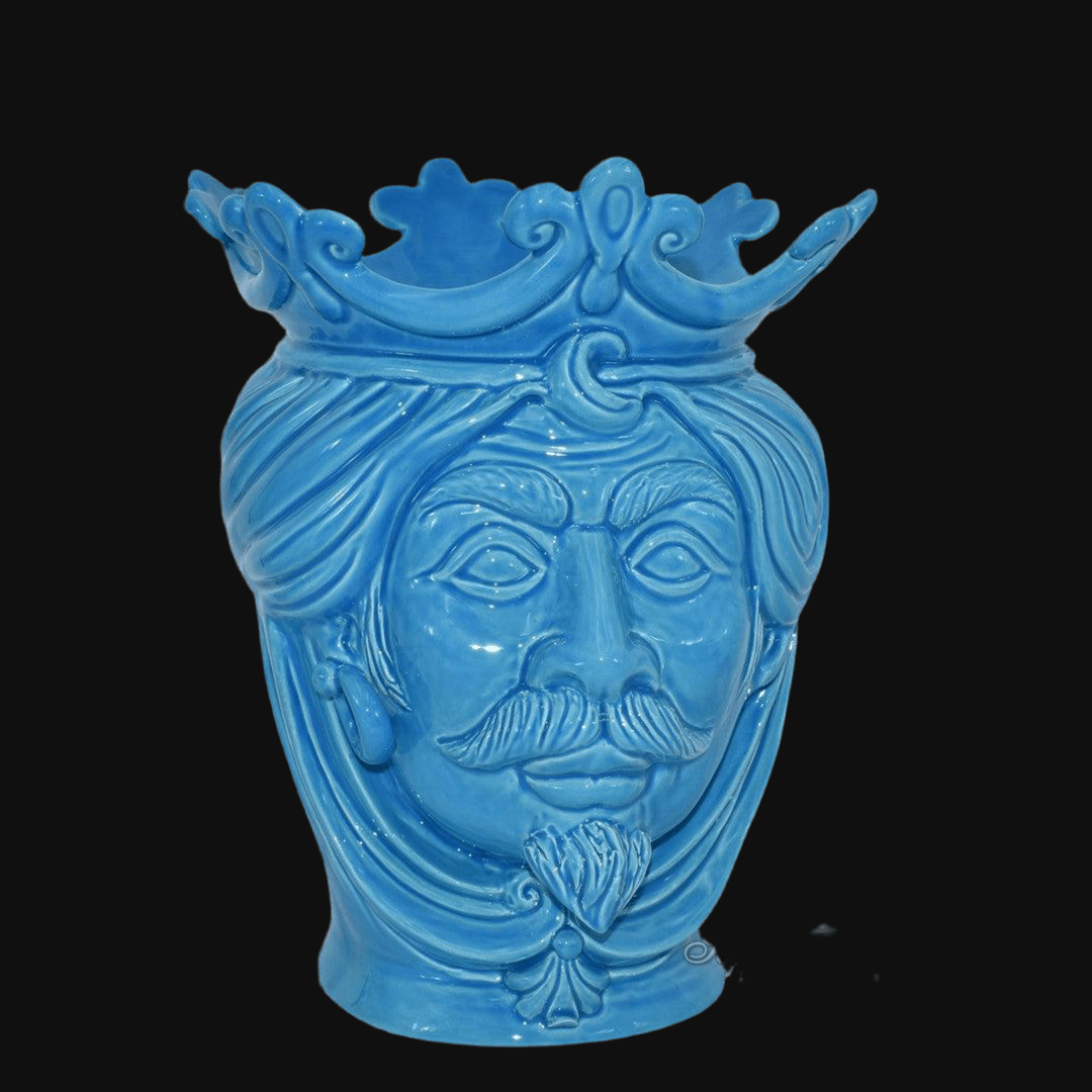Testa di Moro maschile turchese, ceramiche Caltagirone fatti a mano, design moderno