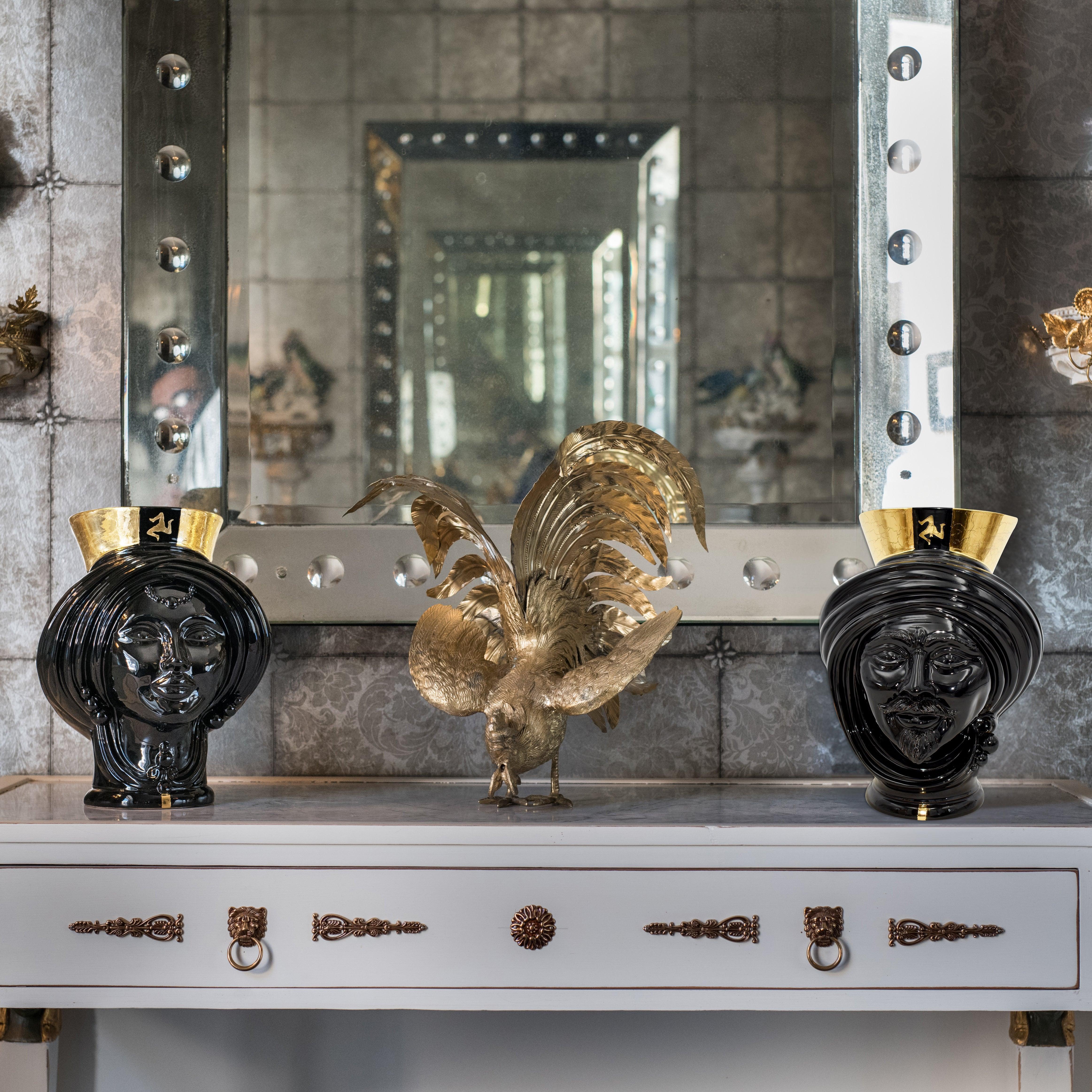Testa di moro moderna h 30 black/gold donna ceramiche di caltagirone - Ceramiche di Caltagirone Sofia