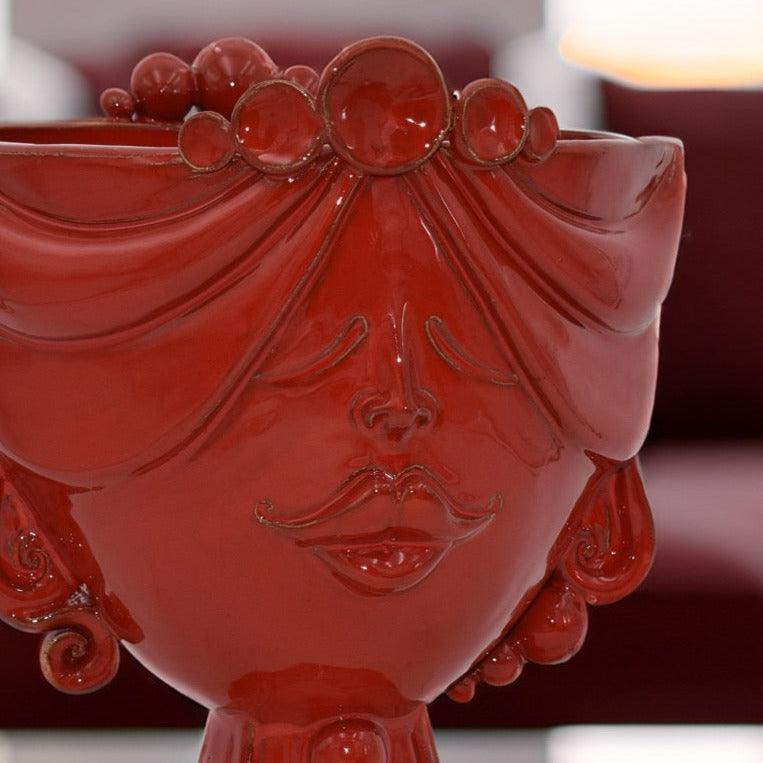 Testa di Moro "Zahira" donna in Ceramica di Caltagirone | Rosso Fuoco 30 cm - Ceramiche di Caltagirone Sofia