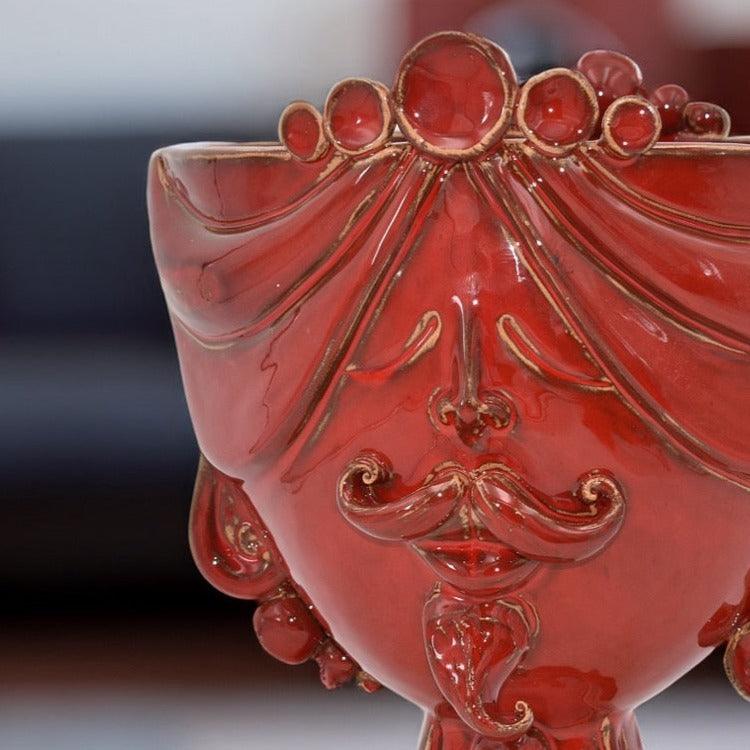 Testa di Moro "Zahira" uomo in Ceramica di Caltagirone | Rosso Fuoco 30 cm - Ceramiche di Caltagirone Sofia