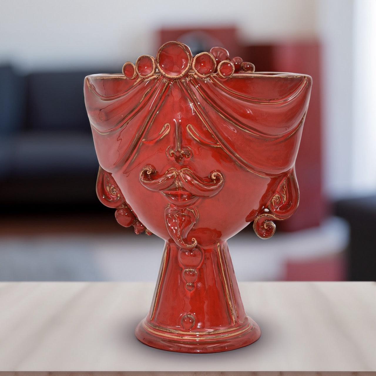 Testa di Moro "Zahira" uomo in Ceramica di Caltagirone | Rosso Fuoco 30 cm - Ceramiche di Caltagirone Sofia