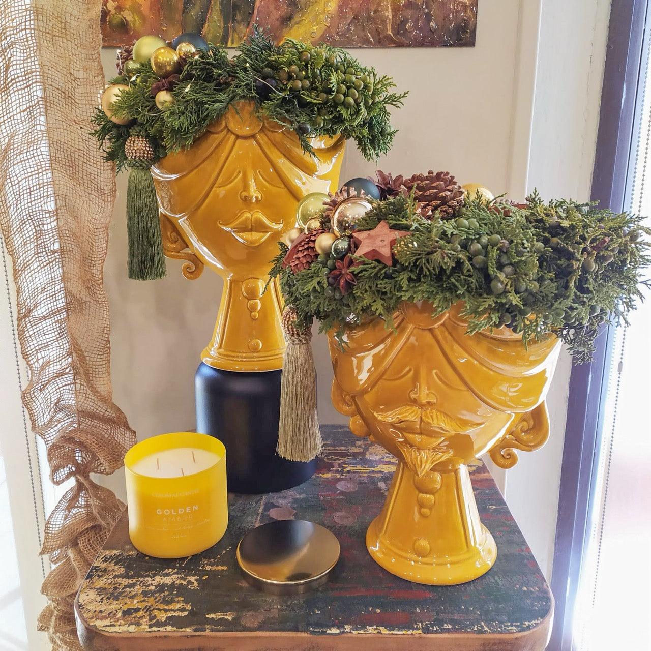 Testa Donna Ceramica Caltagirone | Zahira Senape 30cm - Ceramiche di Caltagirone Sofia